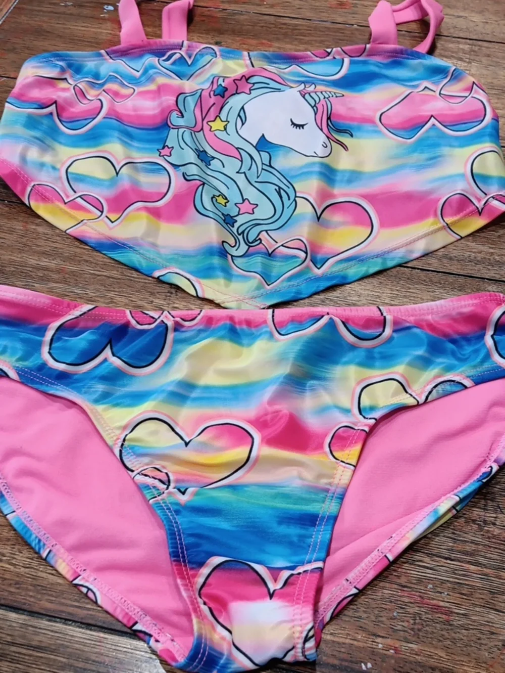 Wonder Nation Girls' Pink Rainbow Unicorn Bikini Set